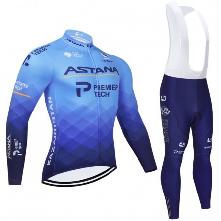 Radbekleidung Radtrikot Langarm + Lang Trägerhose 2021 Astana-Premier Tech N001